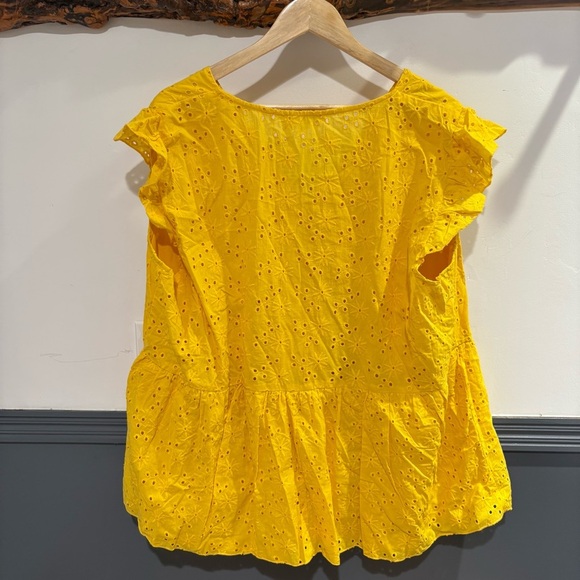 Chic Soul Yellow Peplum Ruffled Eyelet Cap Sleeve Blouse - Picture 9 of 10